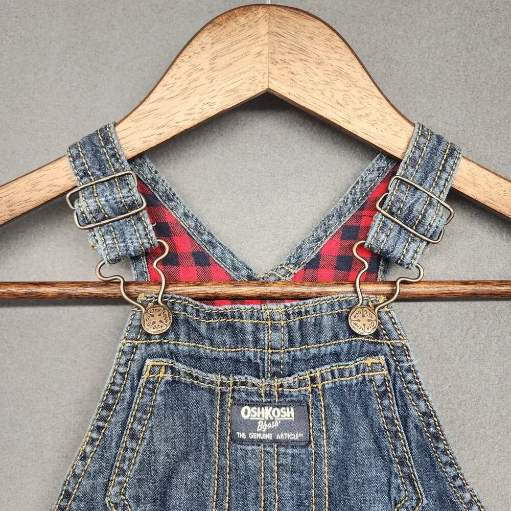 OshKosh B'Gosh Overalls Boys 18 Months Blue Jean Denim Flannel Lined Lumberjack